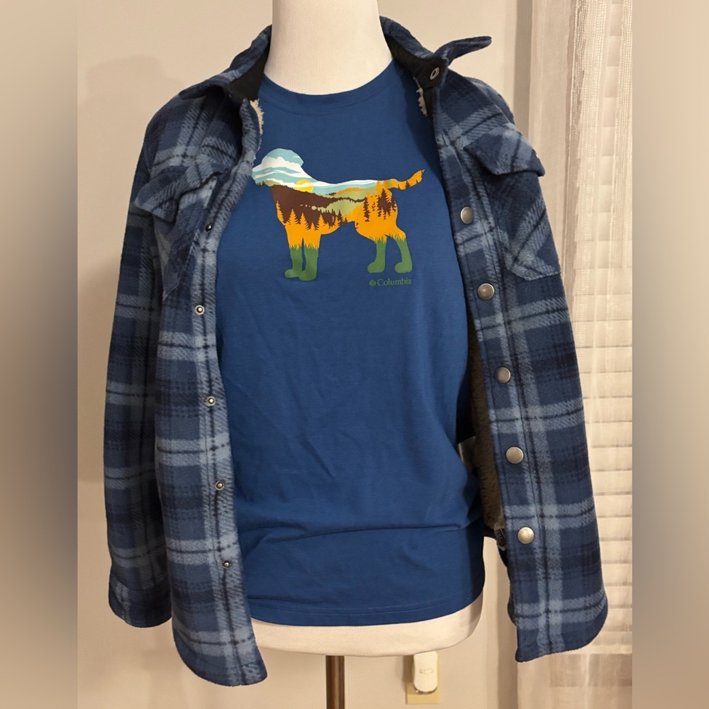 Boys Plaid Shacket Sherpa Columbia T shirt lot sz M warm 10 12 Kids coat school